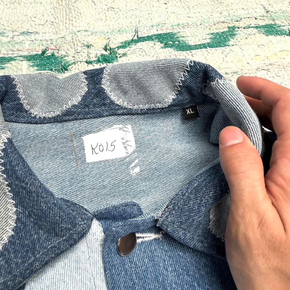 Custom upcycled patchwork denim jacket size XL One of one Jacket - Picture 5 of 8